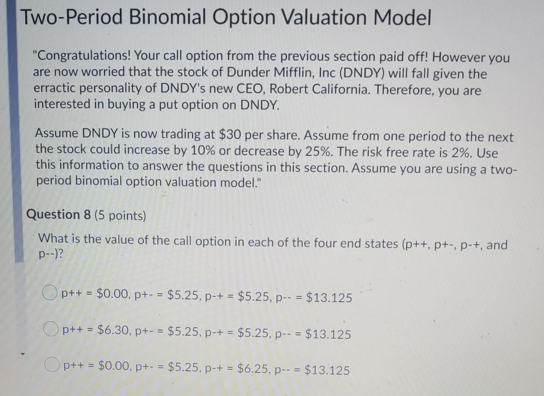 Two-Period Binomial Option Valuation Model | Chegg.com