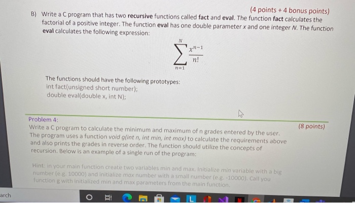 Solved (4 points + 4 bonus points) B) Write a C program that | Chegg.com