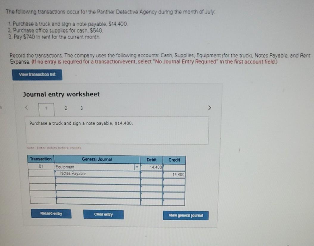 Solved The following transactions occur for the Panther