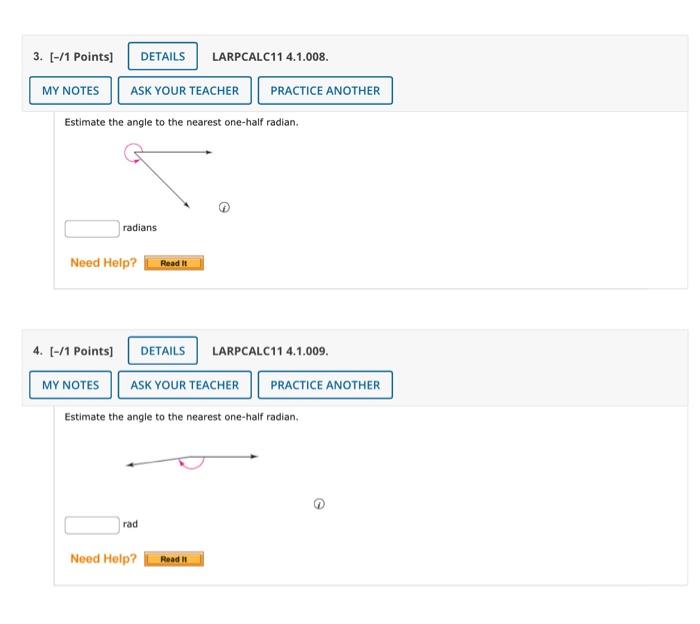 Solved Estimate the angle to the nearest one-half radian. | Chegg.com