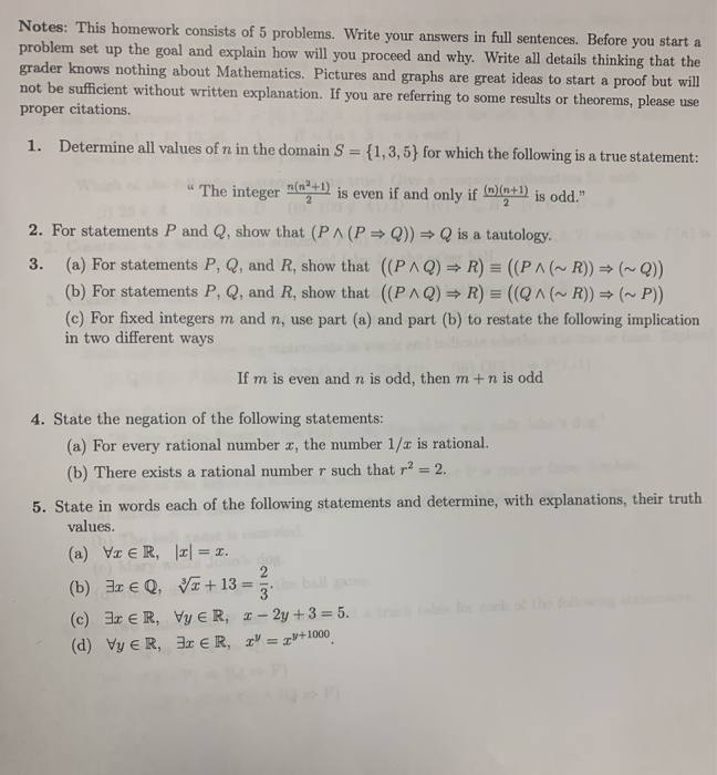 Solved Notes: This homework consists of 5 problems. Write | Chegg.com