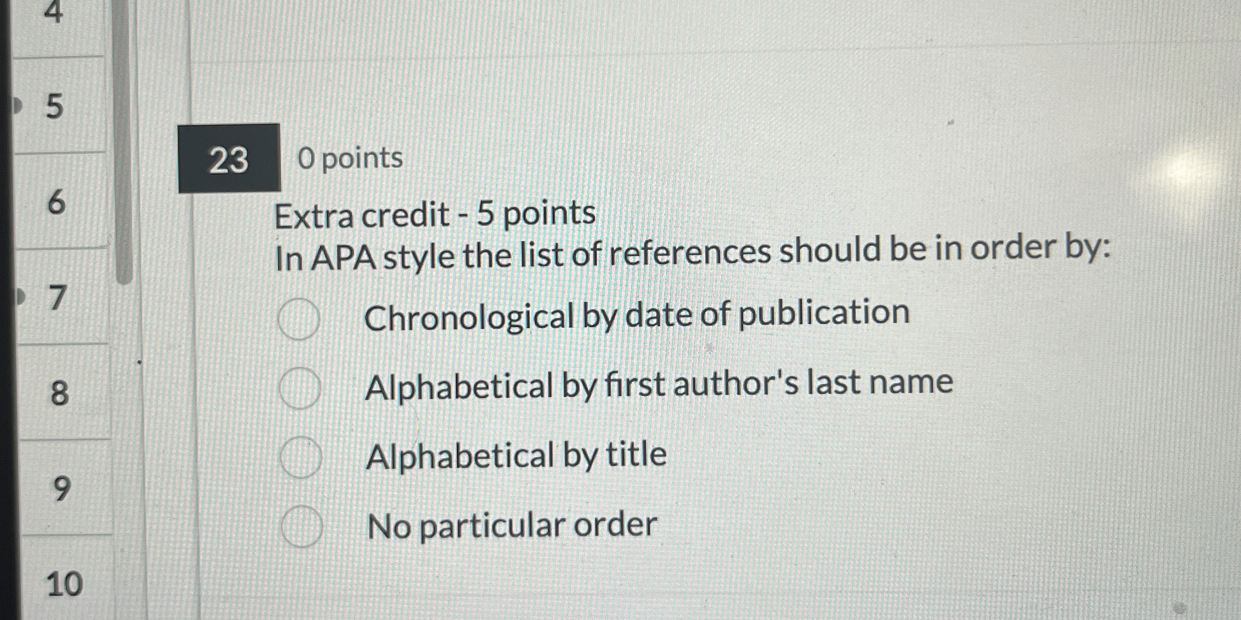 Solved 230 ﻿points6Extra credit - 5 ﻿pointsIn APA style the | Chegg.com