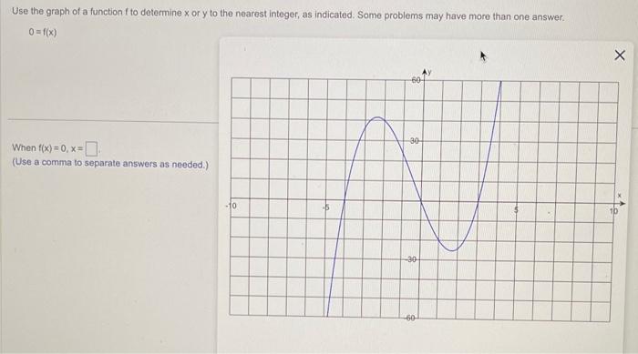 Use the graph of a function f to determine \( x \) or \( y \) to the nearest integer, as indicated. Some problems may have mo