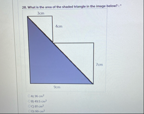 What is the area of the shaded triangle in the image | Chegg.com