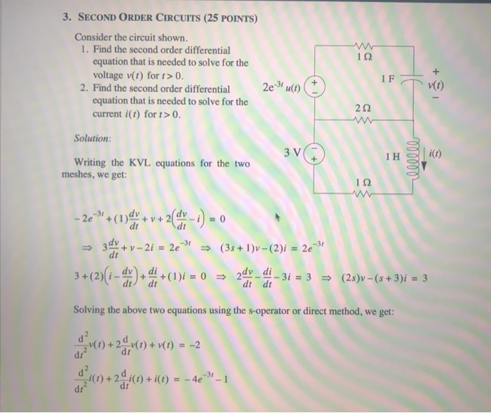 Solved 3. SECOND ORDER CIRCUITS (25 POINTS) Consider the | Chegg.com