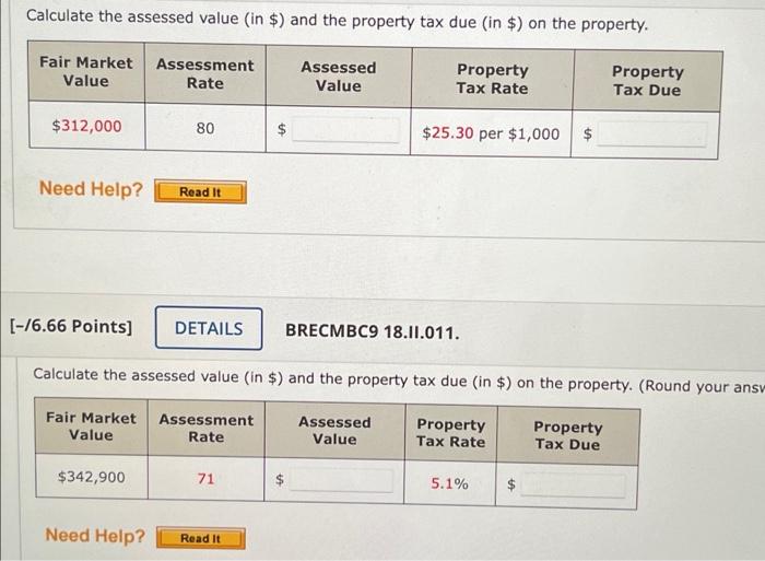 Solved Calculate the assessed value in ) and the property