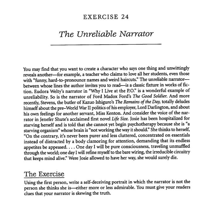EXERCISE 24 The Unreliable Narrator You may find that | Chegg.com