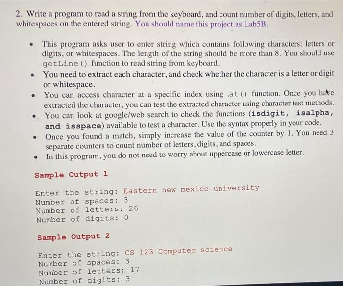 Solved 2. Write a program to read a string from the | Chegg.com