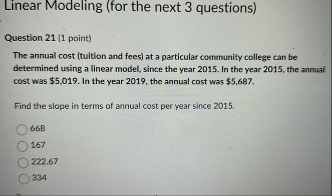 Solved Linear Modeling (for the next 3 ﻿questions)Question | Chegg.com