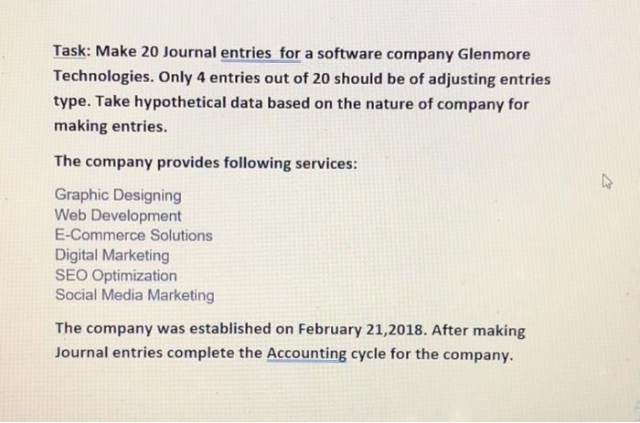 Solved Task: Make 20 Journal entries for a software company | Chegg.com
