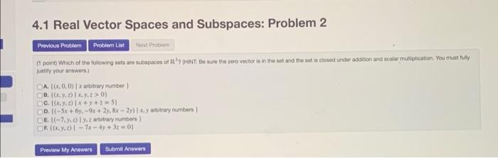 Solved 4.1 Real Vector Spaces and Subspaces: Problem 1 | Chegg.com