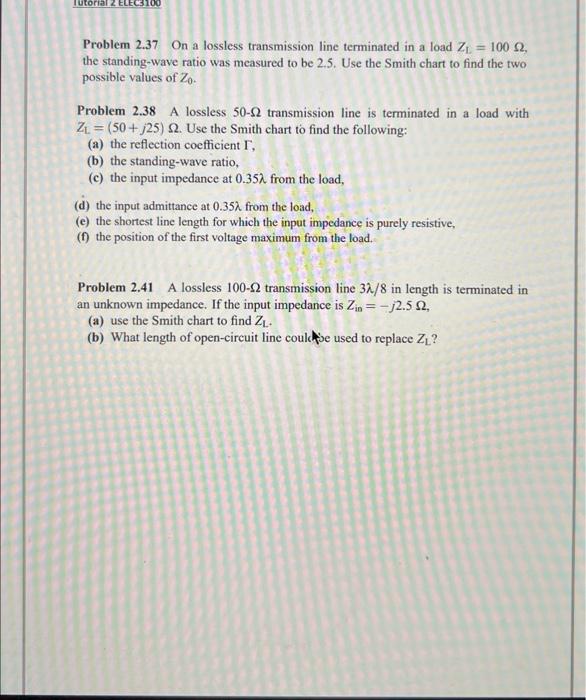 Solved Problem 2.12 A 50−Ω lossless transmission line is | Chegg.com