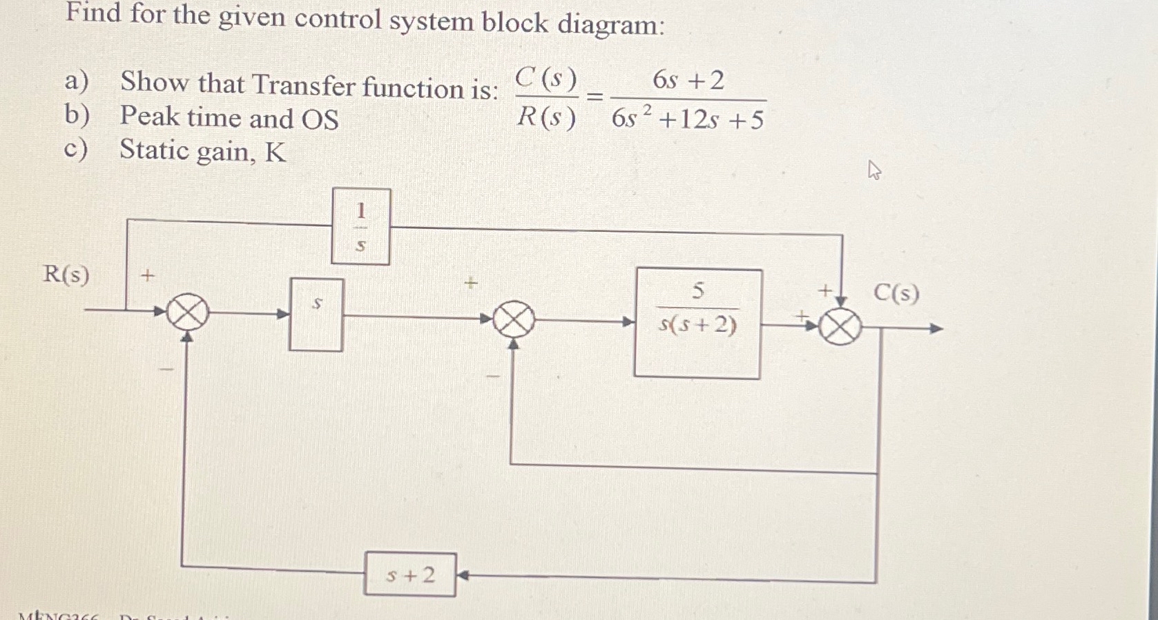 Solved Find for the given control system block diagram:a) | Chegg.com