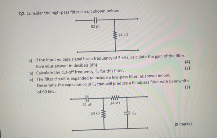 Solved Q2. Consider the high-pass filter circuit shown | Chegg.com