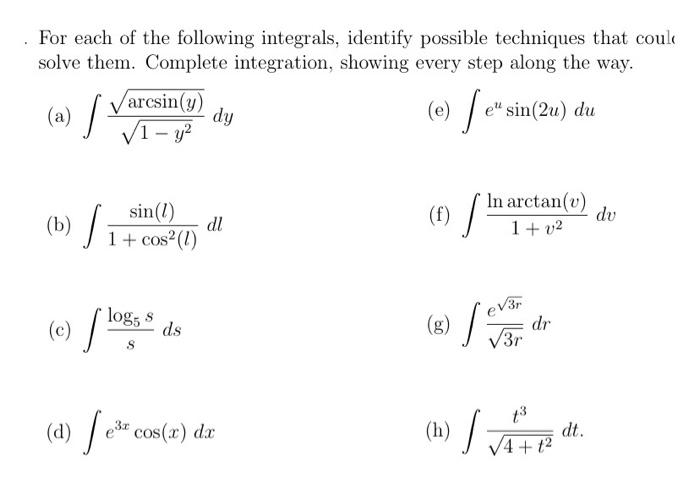 For each of the following integrals, identify | Chegg.com