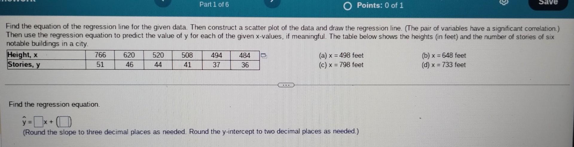 Solved Find the equation of the regression line for the | Chegg.com