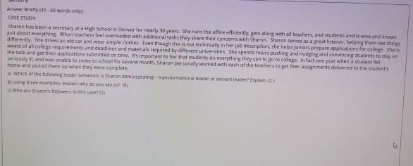 Answer Dry-60 words CASE STUDY Sharon has been a | Chegg.com