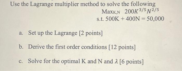 Solved Use The Lagrange Multiplier Method To Solve The | Chegg.com