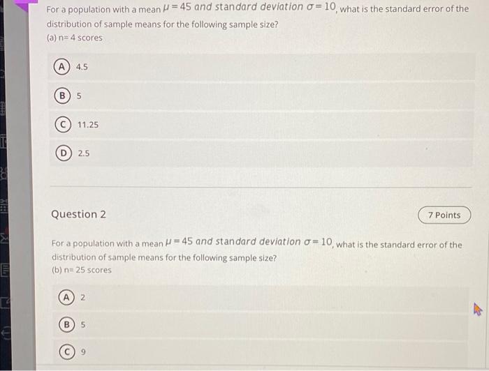 Solved For a population with a mean = 45 and standard | Chegg.com