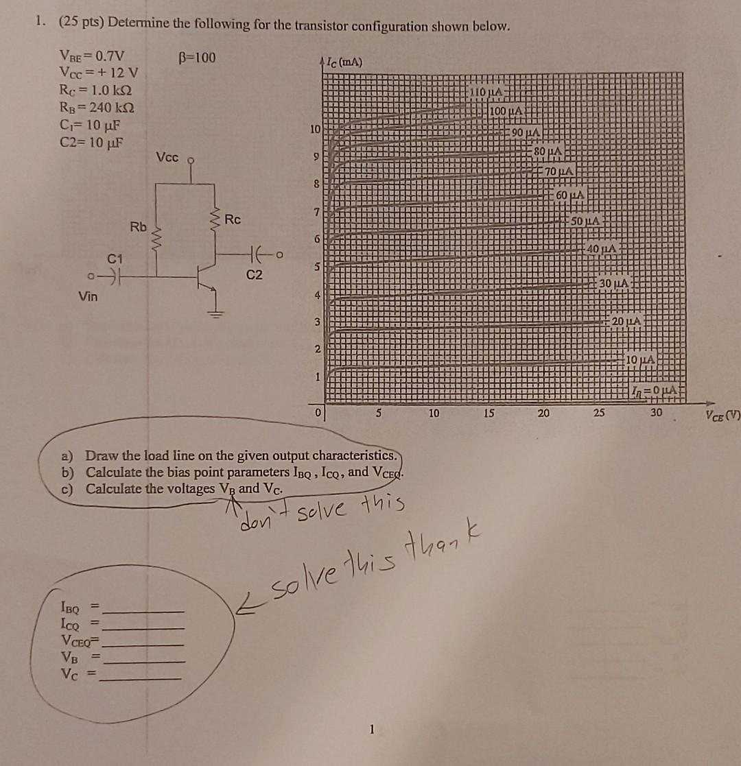1. (25 pts) Determine the following for the | Chegg.com
