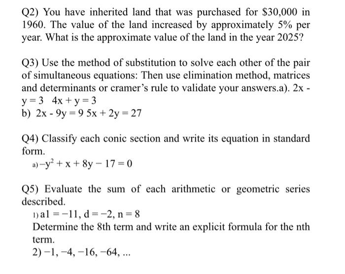 Solved Q2) You have inherited land that was purchased for | Chegg.com