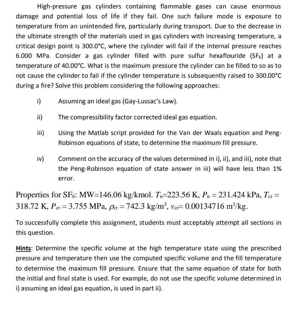 Solved High-pressure gas cylinders containing flammable | Chegg.com