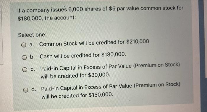 Solved If A Company Issues 6,000 Shares Of $5 Par Value | Chegg.com