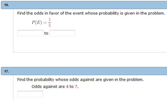 Solved Find the odds in favor of the event whose probability | Chegg.com