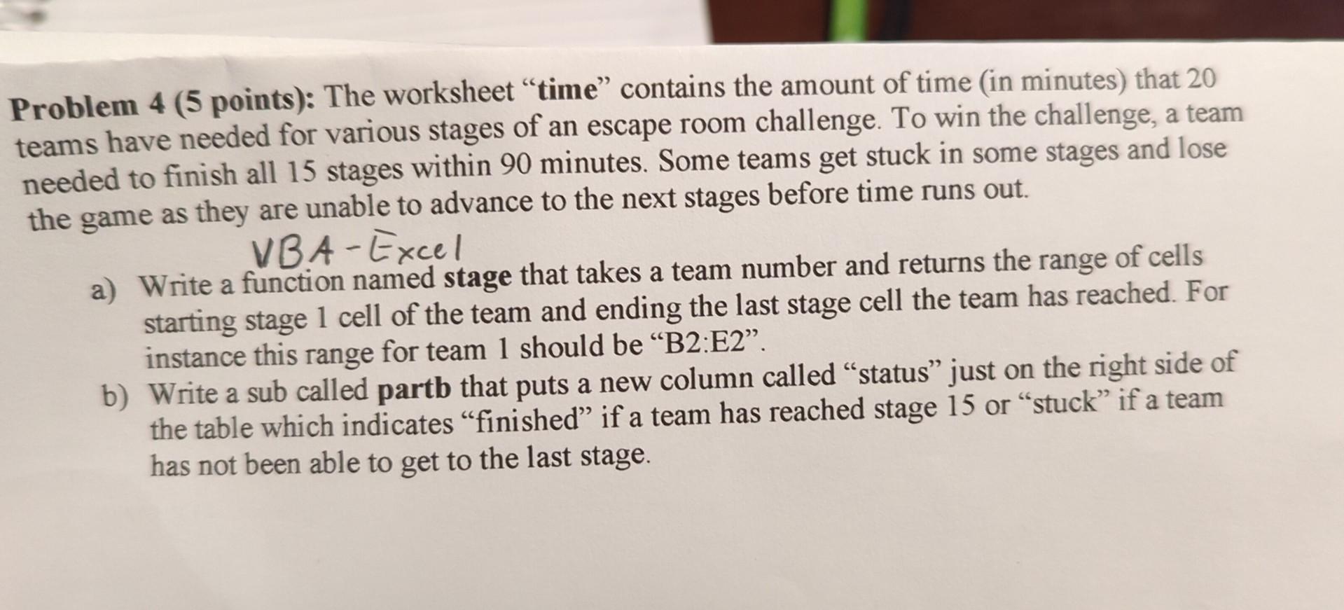 Solved Problem 4 (5 Points): The Worksheet "time" Contains | Chegg.com