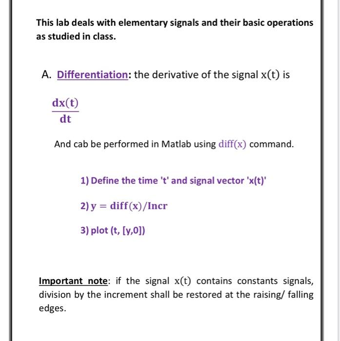 Solved This lab deals with elementary signals and their | Chegg.com