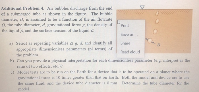 Solved Additional Problem 4. Air bubbles discharge from the | Chegg.com