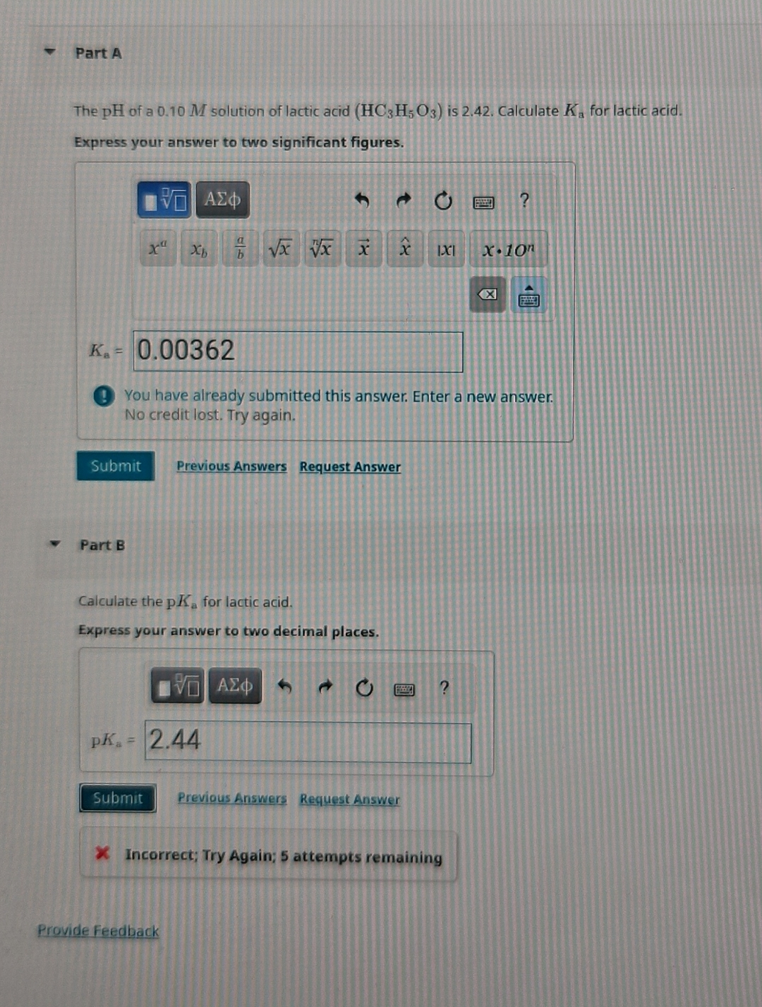 Solved Part AThe pH ﻿of a 0.10M ﻿solution of lactic acid | Chegg.com