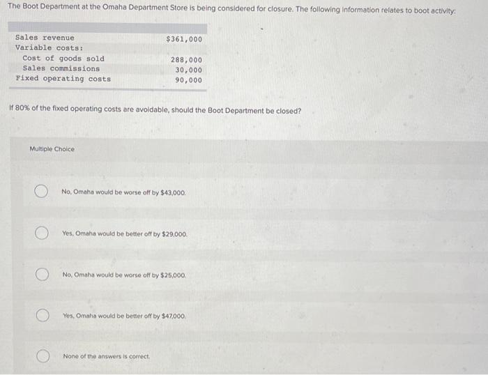 Solved If 80 of the fixed operating costs are avoidable,