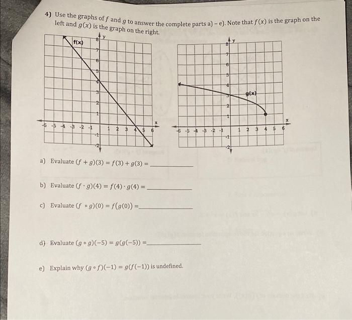 Solved 4) Use the graphs of f and g to answer the complete | Chegg.com