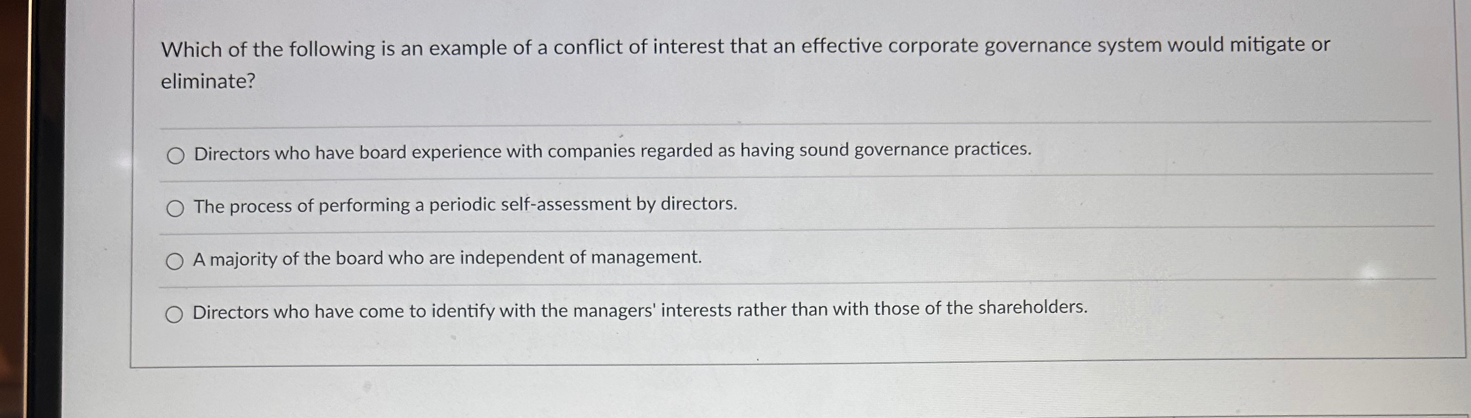 Solved Which of the following is an example of a conflict of | Chegg.com