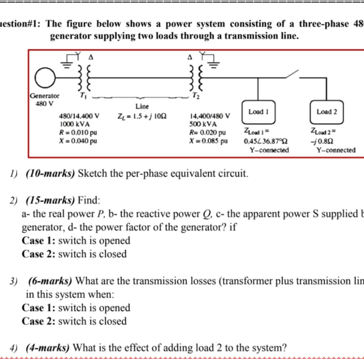 Solved iestion#1: The figure below shows a power system | Chegg.com