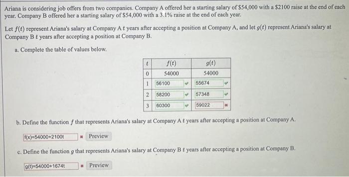 Solved Ariana is considering job offers from two companies. | Chegg.com