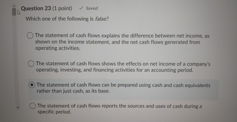 Which Of The Following Pertaining To Known Liabilities Is False Solved Question 23 (1 point) Saved Which one of the | Chegg.com
