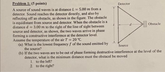 Solved Problem 1: (5 points) A source of sound waves is at | Chegg.com