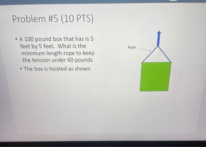 Solved Problem #5 (10 PTS) Rope • A 100 pound box that has | Chegg.com
