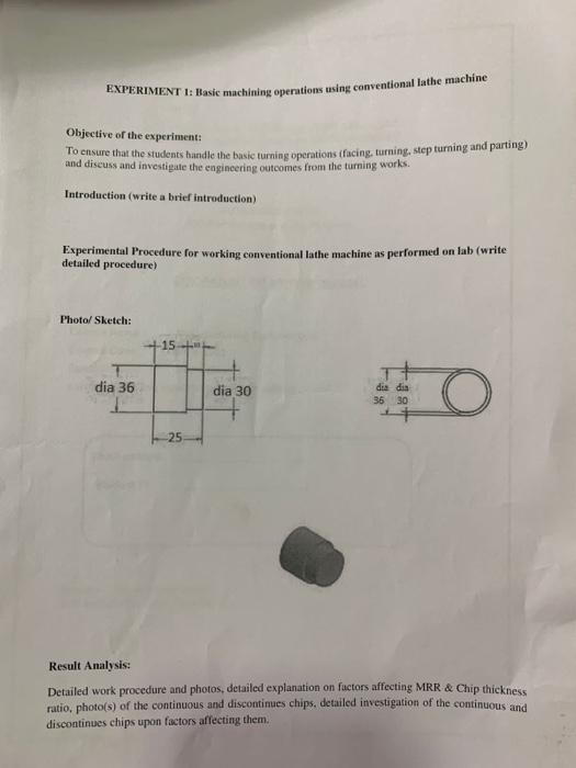 Solved Practical Exam RubricEXPERIMENT 1 Basic machining