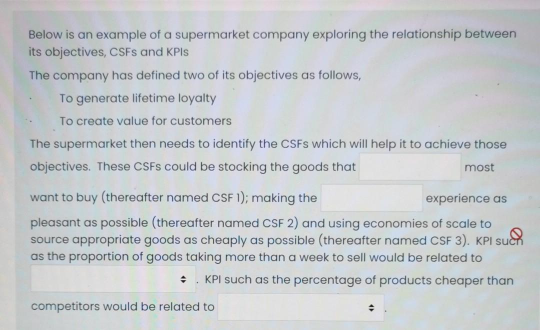 Solved Below is an example of a supermarket company | Chegg.com
