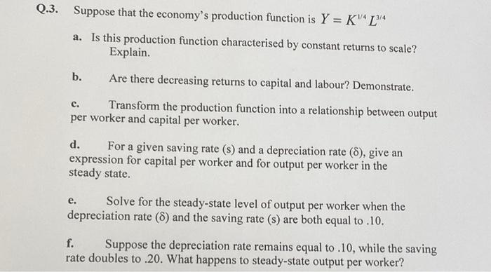 Solved Q.3. Suppose that the economy's production function | Chegg.com