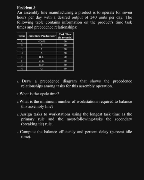 Solved Problem 3 An assembly line manufacturing a product is | Chegg.com