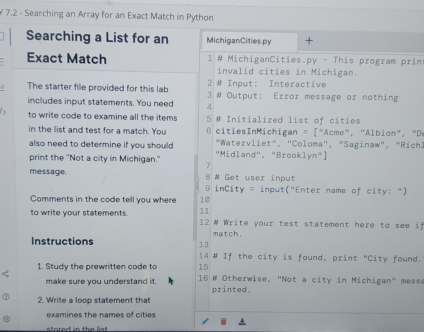 Solved 7.2 - Searching an Array for an Exact Match in Python | Chegg.com