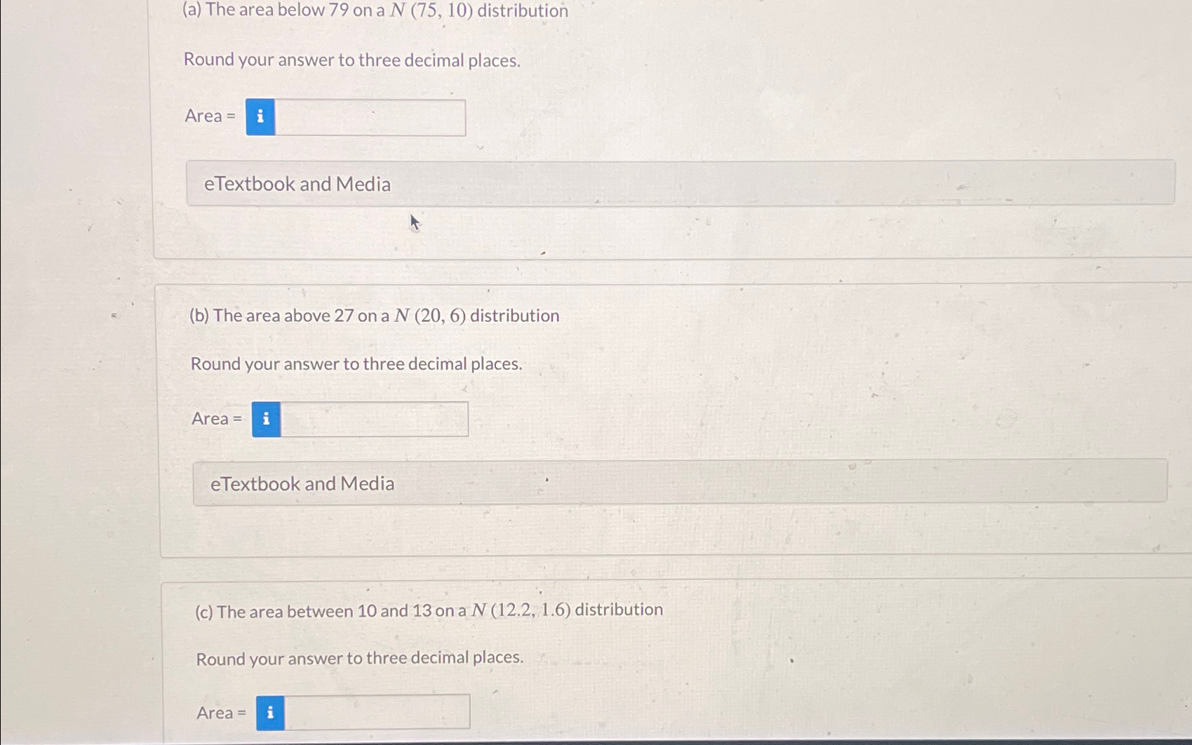 Solved (a) ﻿The area below 79 ﻿on a N(75,10) | Chegg.com