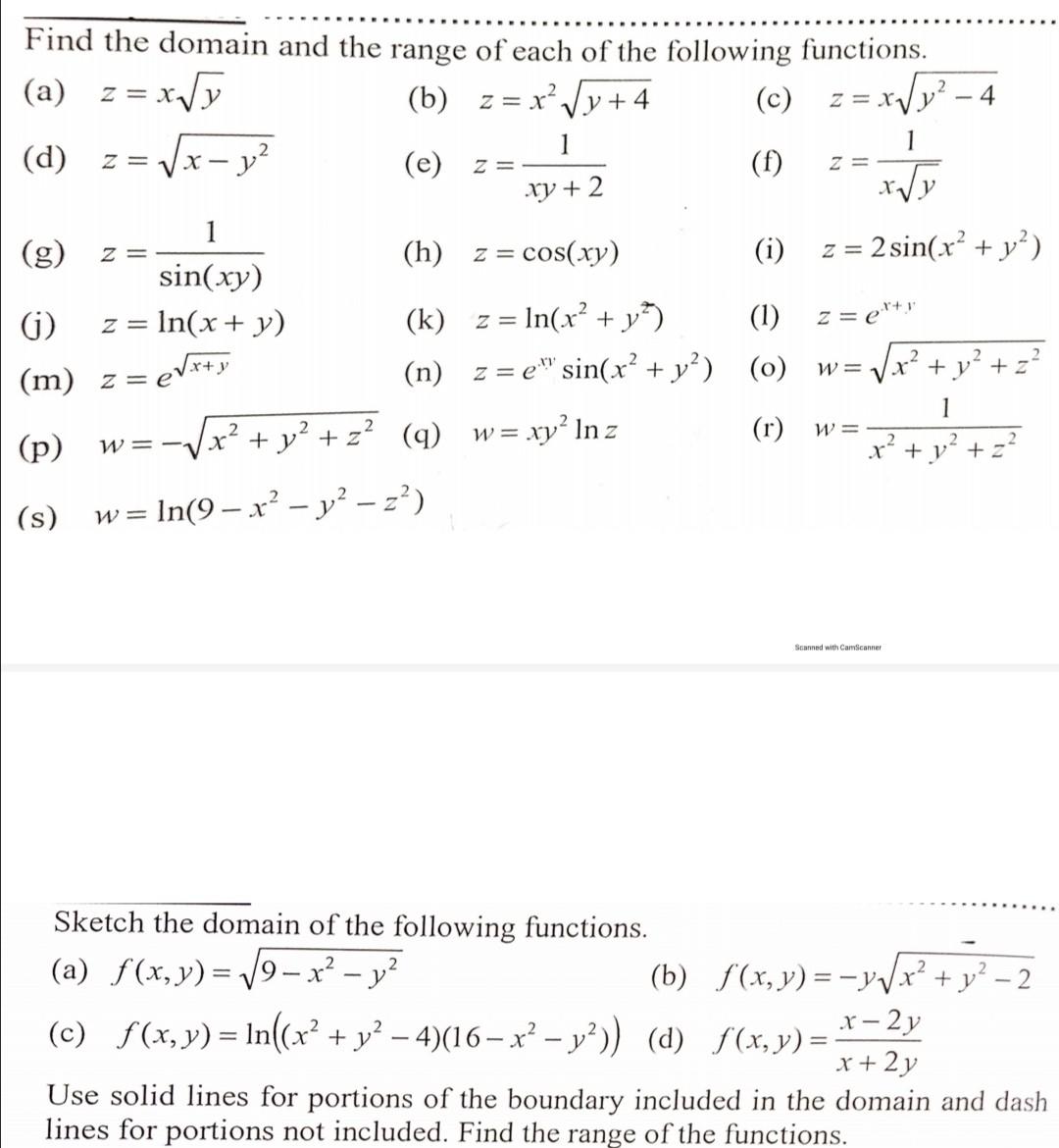 Solved Find The Domain And The Range Of Each Of The Follo Chegg Com