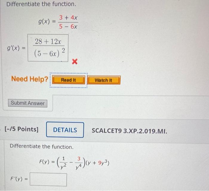 Solved Differentiate The Function Gx 3 4x 5 6x 3722