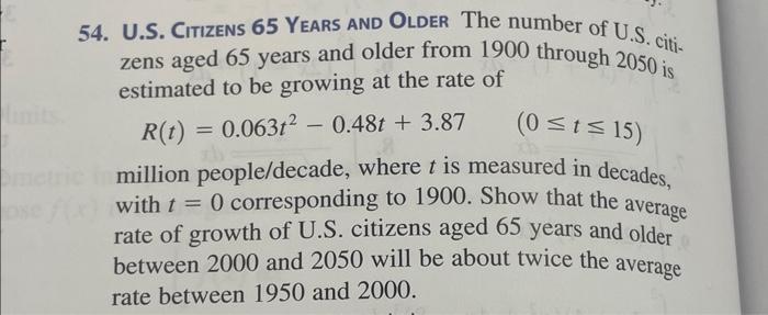 Solved 54. U.S. Citizens 65 Years and Older The number of | Chegg.com