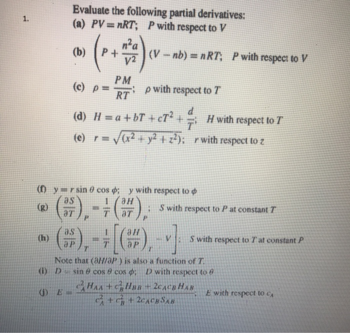 Solved 1 Evaluate The Following Partial Derivatives A Chegg Com